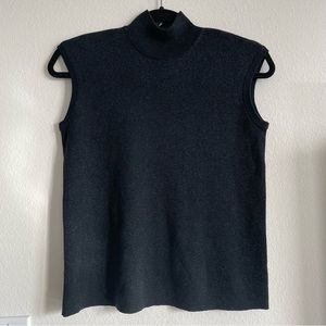 Vintage Coldwater Creek Black Silk Silver Metallic Blend Knit Mock Neck Tank Top